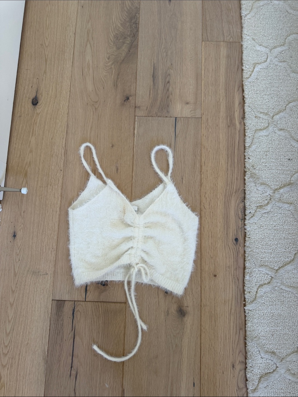 Skylar + Madison Cream Fuzzy Ruched Crop Tank